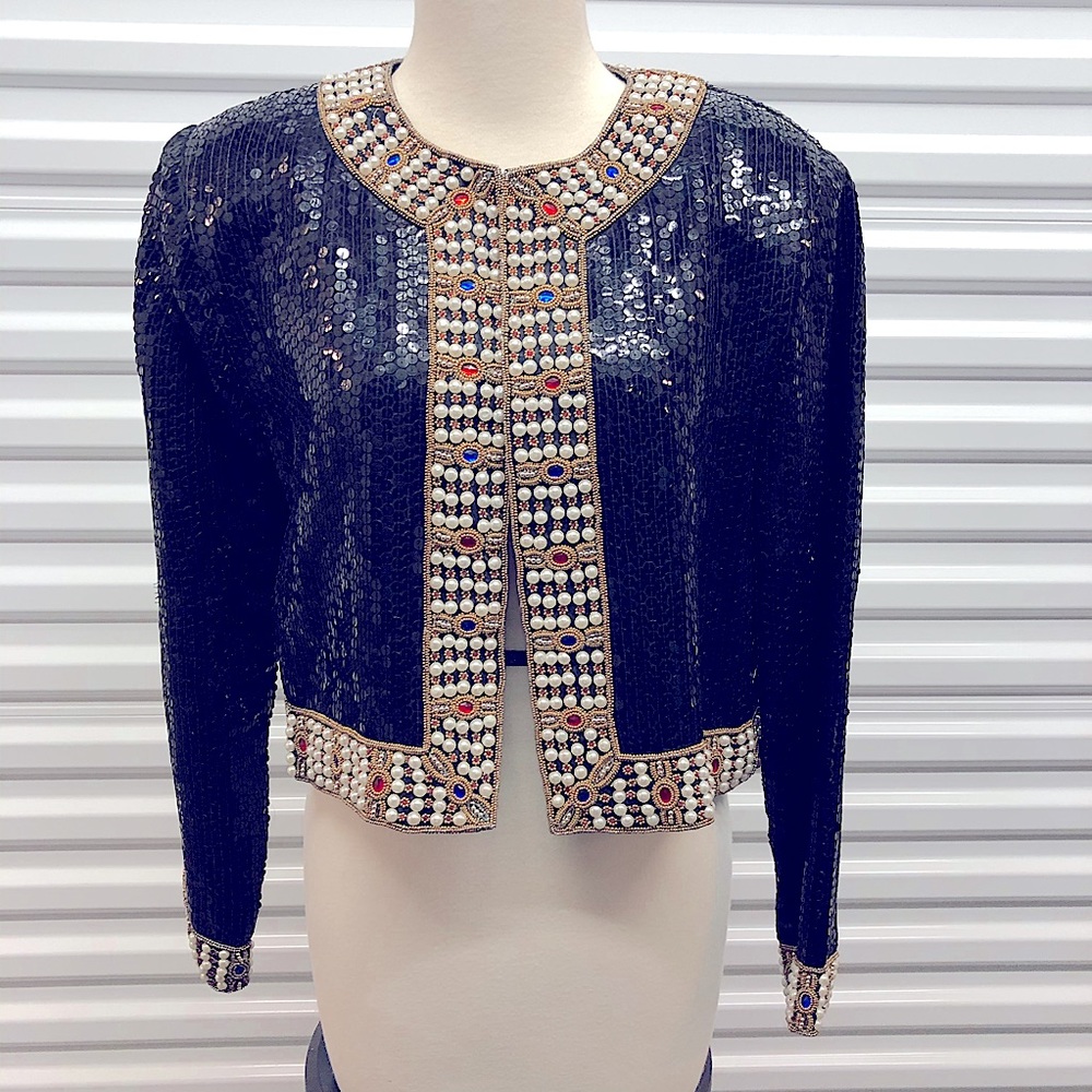 Gorgeous silk pearl, stone & sequin jacket